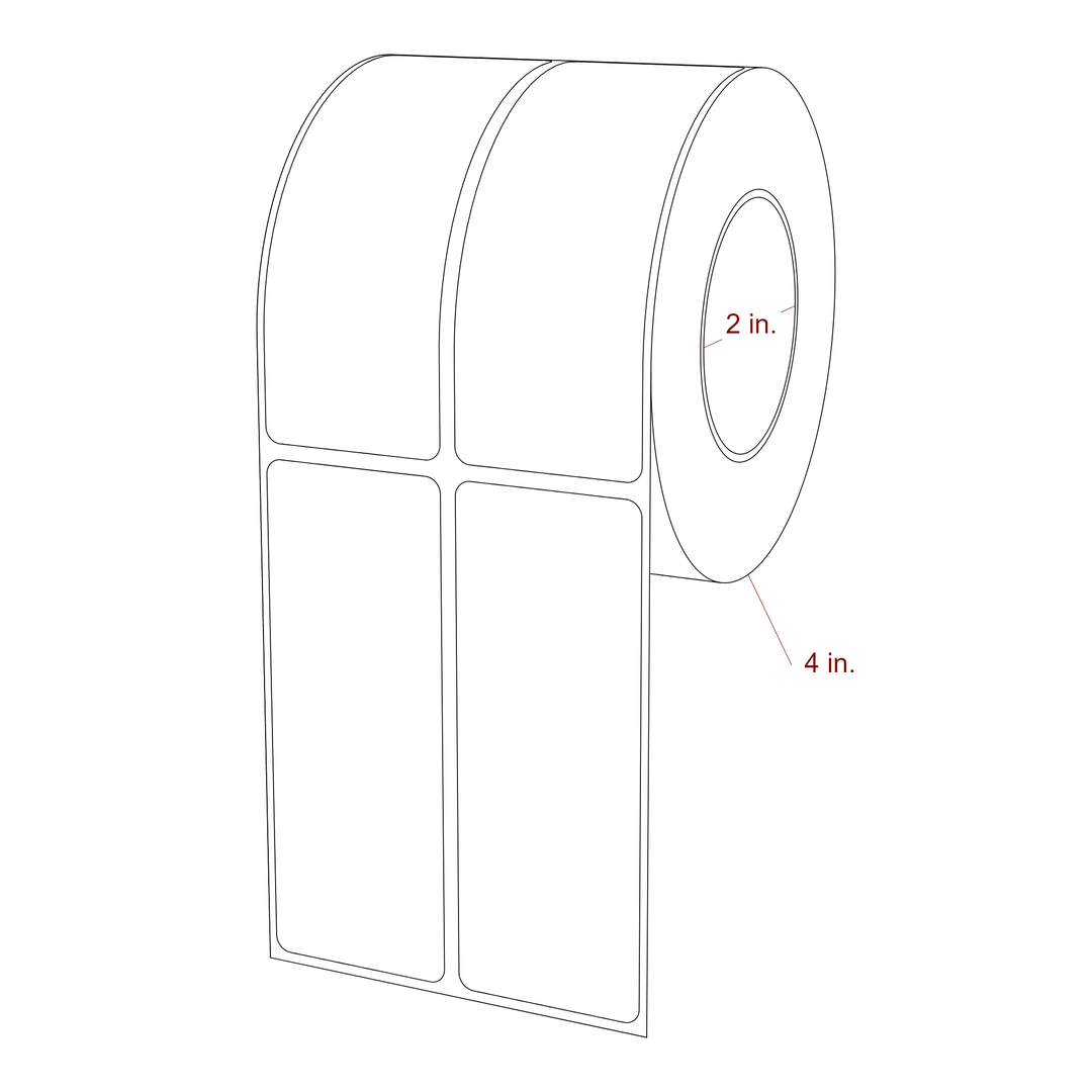 1.5 Inch x 4 Inch Rectangle Inkjet Label Roll - 2 Inch Core - 4 Inch Roll OD - 2Up - 3D Perspective