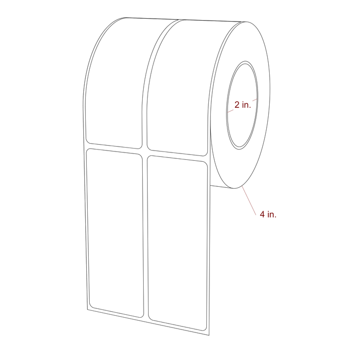 1.5 Inch x 4 Inch Rectangle Inkjet Label Roll - 2 Inch Core - 4 Inch Roll OD - 2Up - 3D Perspective