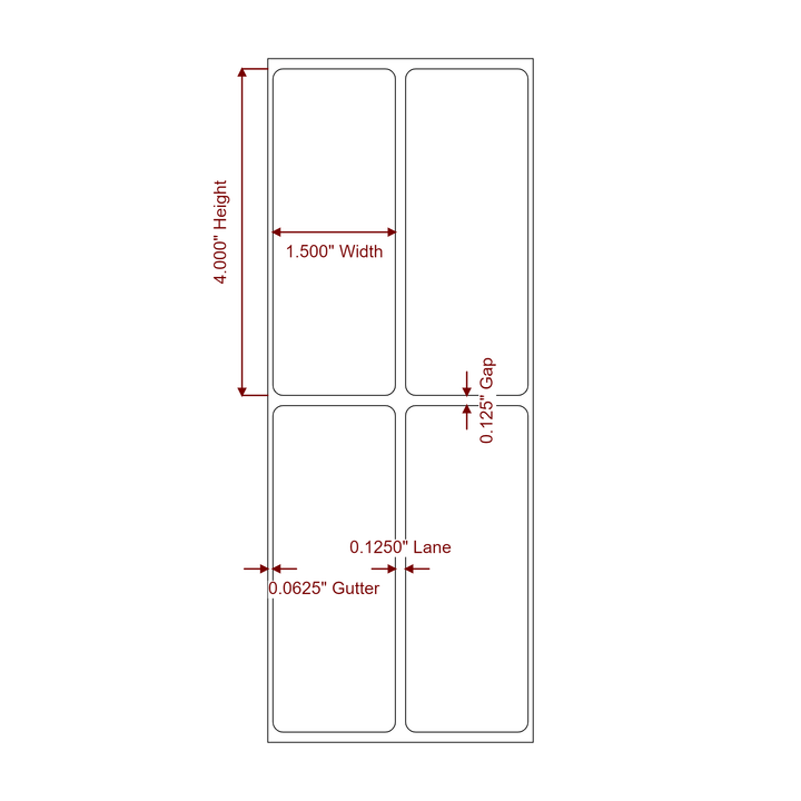1.5 Inch x 4 Inch Rectangle Inkjet Label Roll - 2Up - 2D Drawing