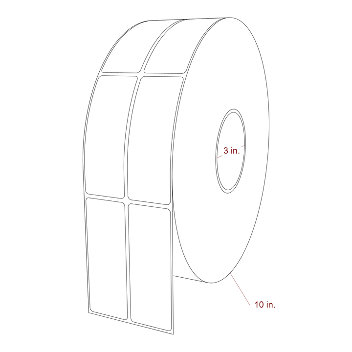 1.5 Inch x 4 Inch Rectangle Inkjet Label Roll - 3 Inch Core - 10 Inch Roll OD - 2Up - 3D Perspective
