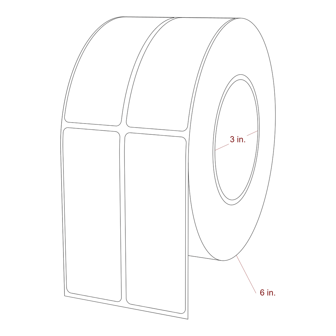 1.5 Inch x 4 Inch Rectangle Inkjet Label Roll - 3 Inch Core - 6 Inch Roll OD - 2Up - 3D Perspective