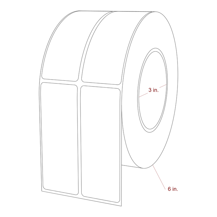 1.5 Inch x 4 Inch Rectangle Inkjet Label Roll - 3 Inch Core - 6 Inch Roll OD - 2Up - 3D Perspective