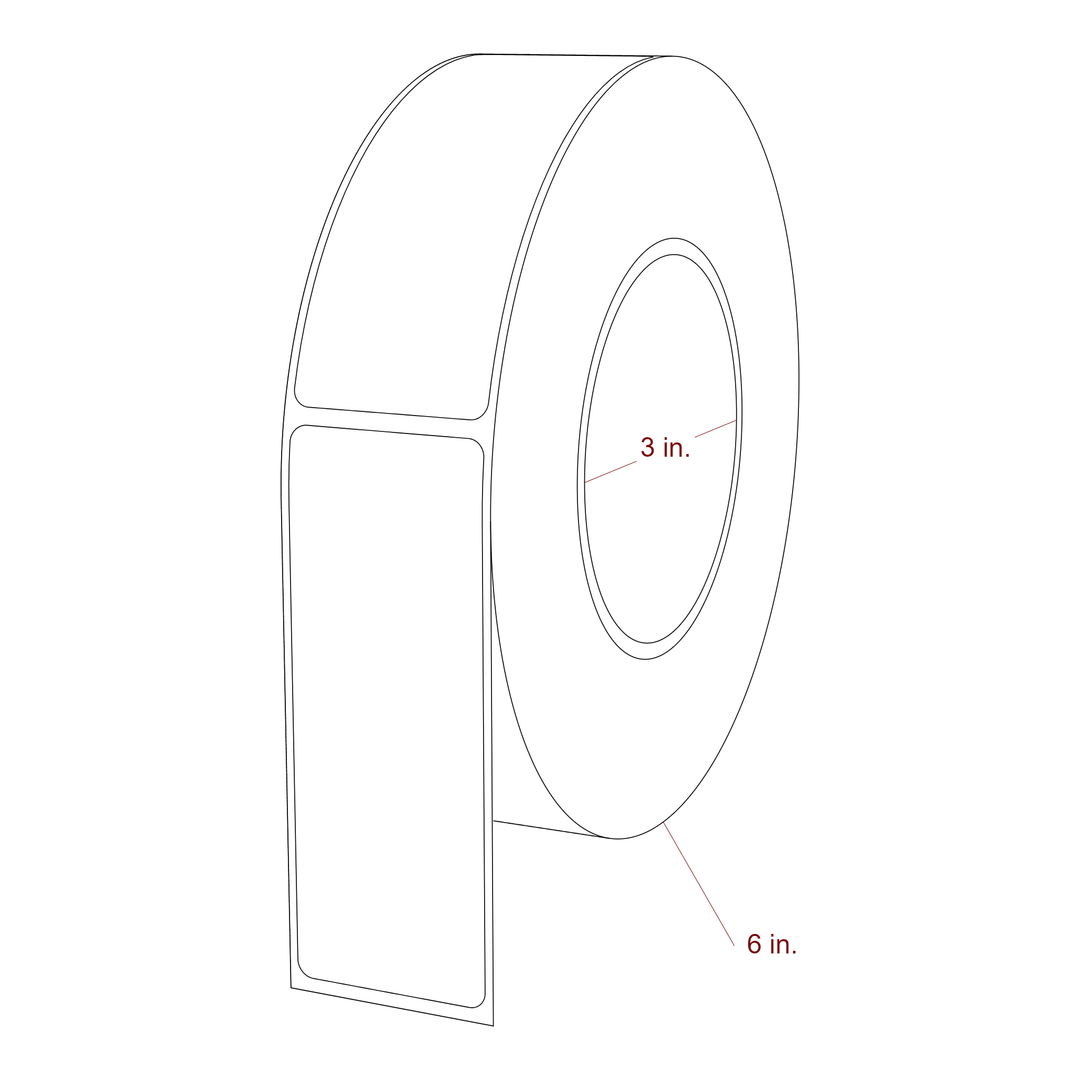 1.5 Inch x 4 Inch Rectangle Inkjet Label Roll - 3 Inch Core - 6 Inch Roll OD - 3D Perspective