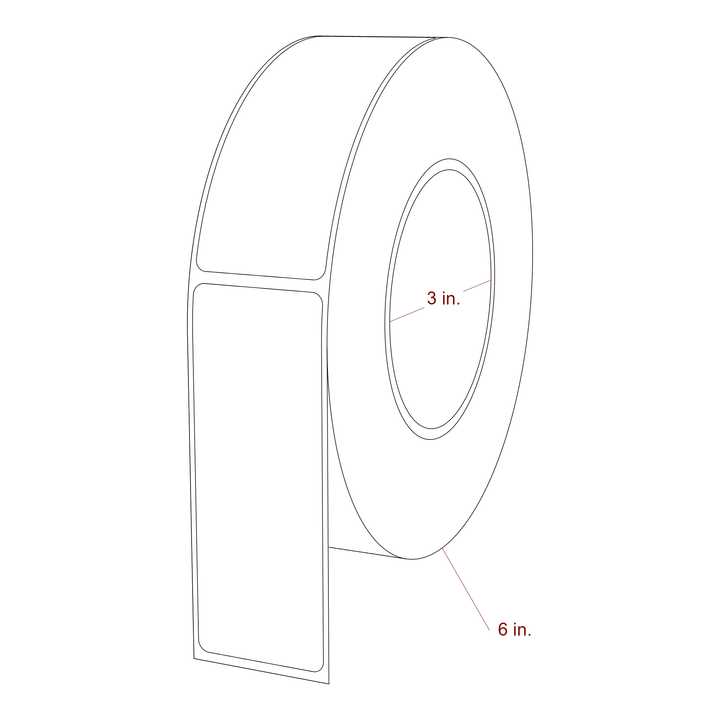 1.5 Inch x 4 Inch Rectangle Inkjet Label Roll - 3 Inch Core - 6 Inch Roll OD - 3D Perspective