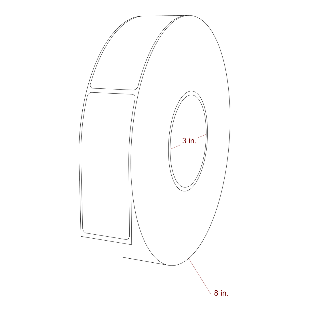 1.5 Inch x 4 Inch Rectangle Inkjet Label Roll - 3 Inch Core - 8 Inch Roll OD - 3D Perspective