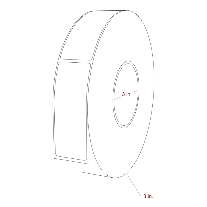 1.5 Inch x 4 Inch Rectangle Inkjet Label Roll - 3 Inch Core - 8 Inch Roll OD - 3D Perspective