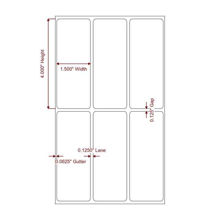 1.5 Inch x 4 Inch Rectangle Inkjet Label Roll - 3Up - 2D Drawing