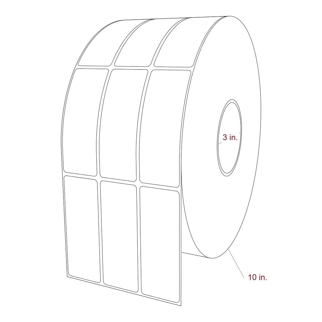 1.5 Inch x 4 Inch Rectangle Inkjet Label Roll - 3 Inch Core - 10 Inch Roll OD - 3Up - 3D Perspective