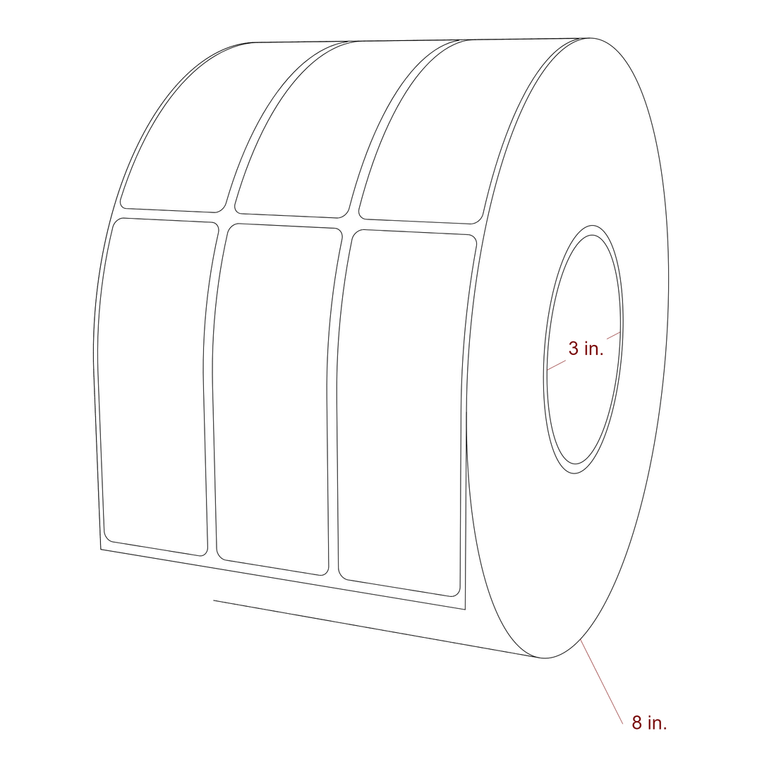 1.5 Inch x 4 Inch Rectangle Inkjet Label Roll - 3 Inch Core - 8 Inch Roll OD - 3Up - 3D Perspective