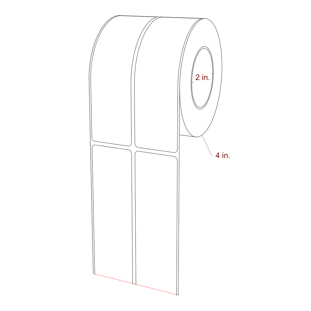 1.5 Inch x 5.25 Inch Rectangle Inkjet Label Roll - 2 Inch Core - 4 Inch Roll OD - 2Up - 3D Perspective