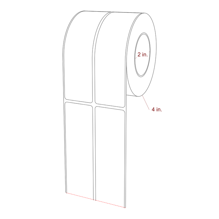 1.5 Inch x 5.25 Inch Rectangle Inkjet Label Roll - 2 Inch Core - 4 Inch Roll OD - 2Up - 3D Perspective