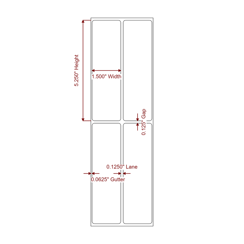 1.5" x 5.25" Inkjet Label Rolls | 2-Up | Fits Epson ColorWorks & Primera - Label Diagram