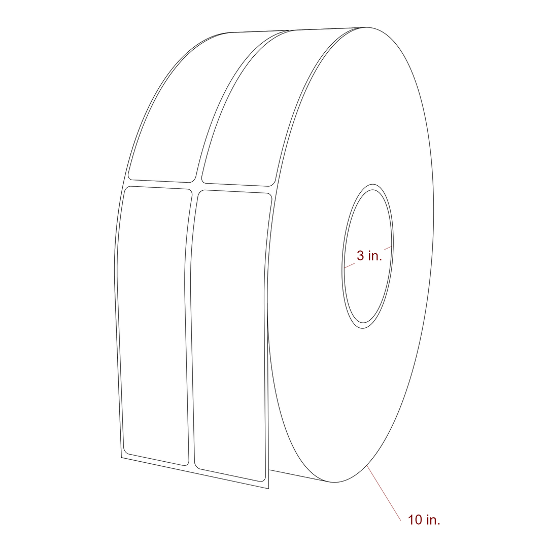 1.5 Inch x 5.25 Inch Rectangle Inkjet Label Roll - 3 Inch Core - 10 Inch Roll OD - 2Up - 3D Perspective