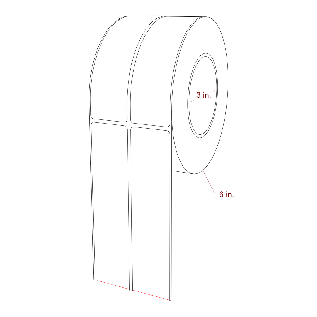 1.5 Inch x 5.25 Inch Rectangle Inkjet Label Roll - 3 Inch Core - 6 Inch Roll OD - 2Up - 3D Perspective