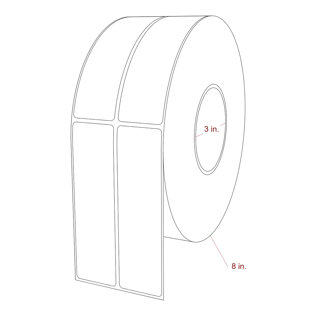 1.5 Inch x 5.25 Inch Rectangle Inkjet Label Roll - 3 Inch Core - 8 Inch Roll OD - 2Up - 3D Perspective