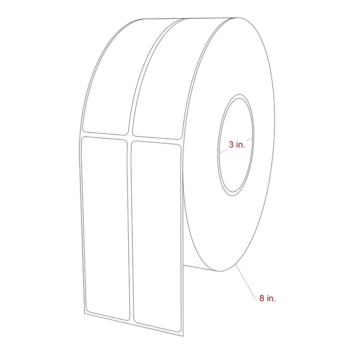 1.5 Inch x 5.25 Inch Rectangle Inkjet Label Roll - 3 Inch Core - 8 Inch Roll OD - 2Up - 3D Perspective