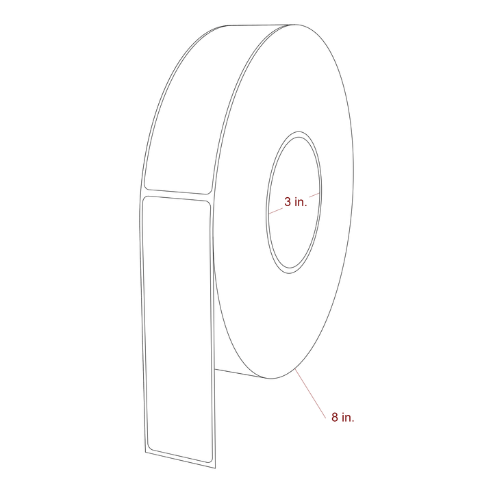 1.5 Inch x 5.25 Inch Rectangle Inkjet Label Roll - 3 Inch Core - 8 Inch Roll OD - 3D Perspective