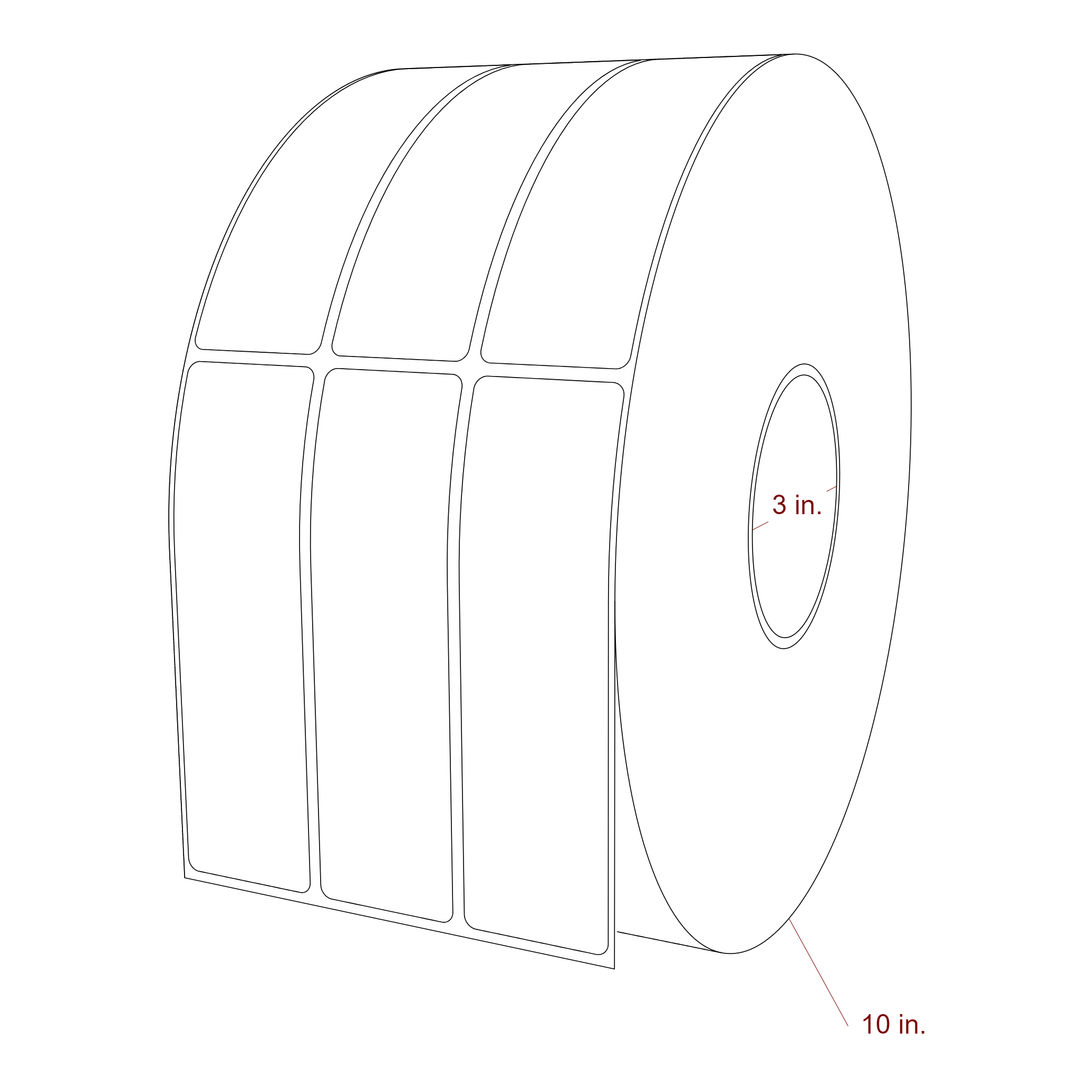 1.5 Inch x 5.25 Inch Rectangle Inkjet Label Roll - 3 Inch Core - 10 Inch Roll OD - 3Up - 3D Perspective