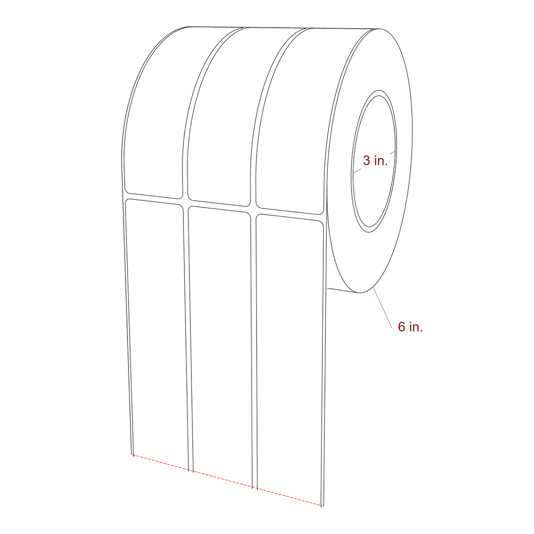 1.5 Inch x 5.25 Inch Rectangle Inkjet Label Roll - 3 Inch Core - 6 Inch Roll OD - 3Up - 3D Perspective