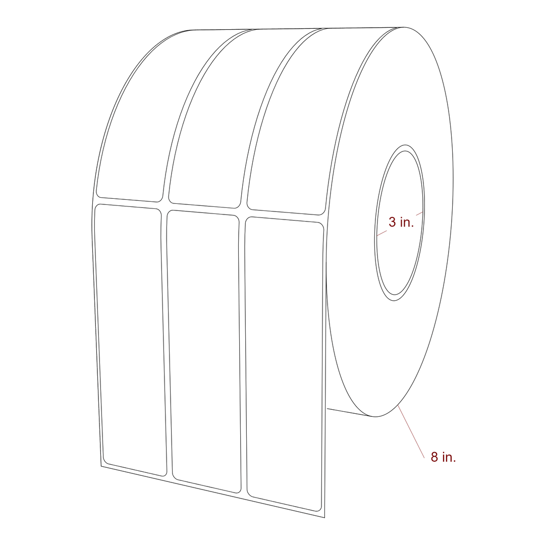 1.5 Inch x 5.25 Inch Rectangle Inkjet Label Roll - 3 Inch Core - 8 Inch Roll OD - 3Up - 3D Perspective