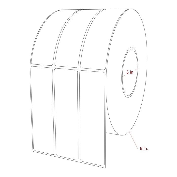 1.5 Inch x 5.25 Inch Rectangle Inkjet Label Roll - 3 Inch Core - 8 Inch Roll OD - 3Up - 3D Perspective