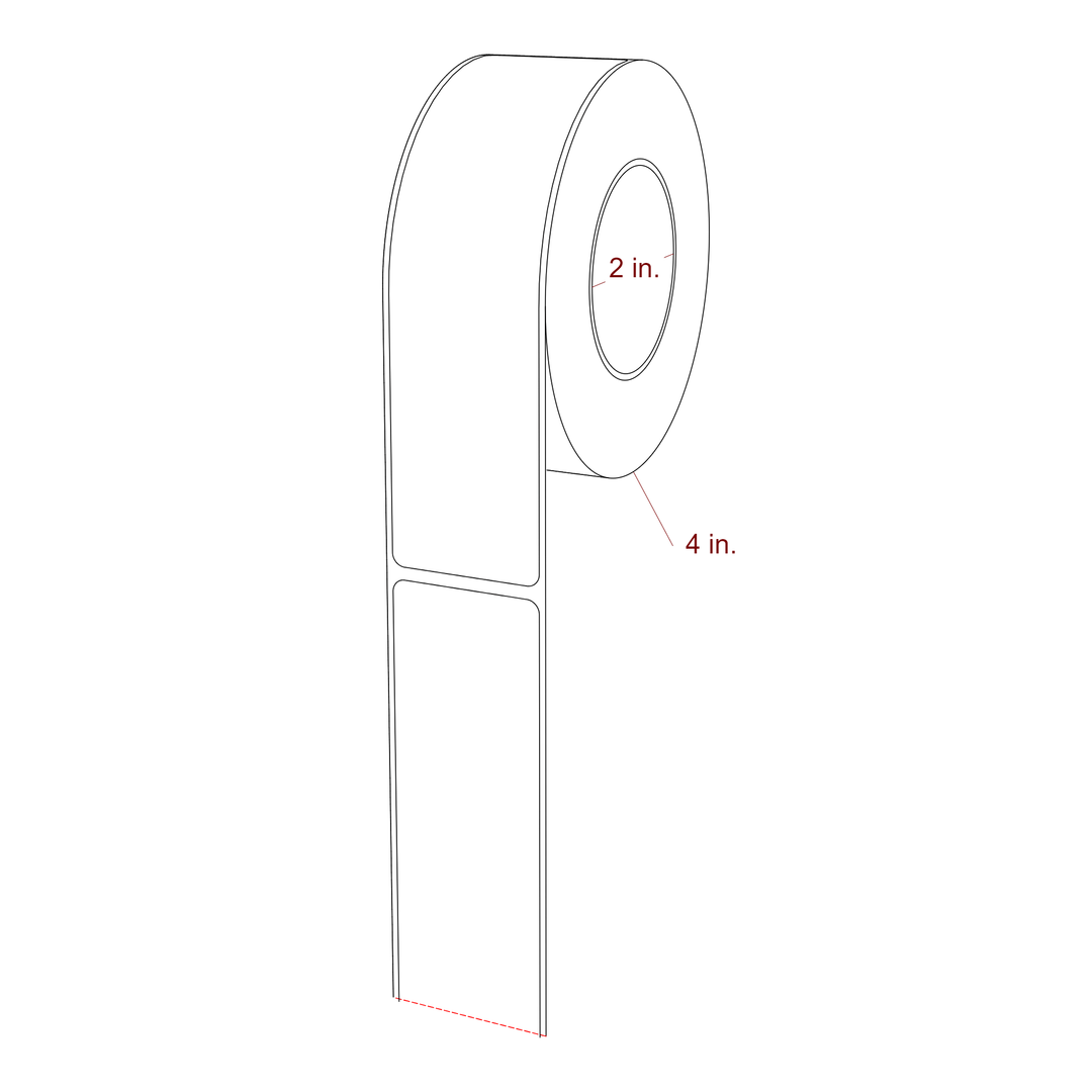 1.5 Inch x 5.75 Inch Rectangle Inkjet Label Roll - 2 Inch Core - 4 Inch Roll OD - 3D Perspective