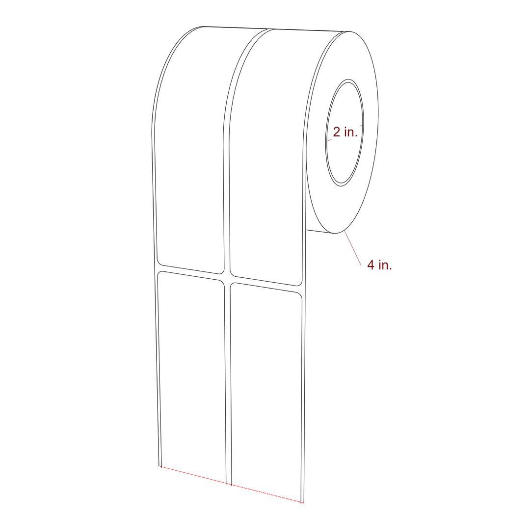 1.5 Inch x 5.75 Inch Rectangle Inkjet Label Roll - 2 Inch Core - 4 Inch Roll OD - 2Up - 3D Perspective