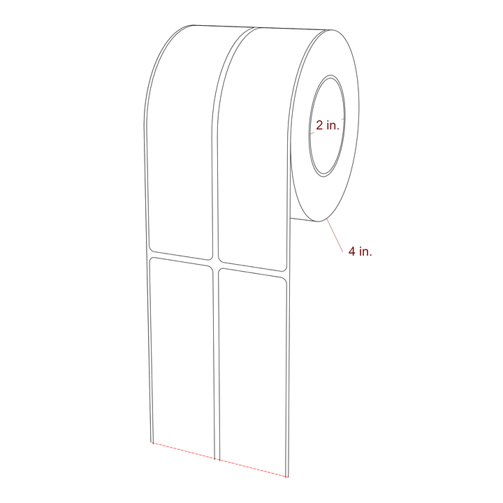 1.5 Inch x 5.75 Inch Rectangle Inkjet Label Roll - 2 Inch Core - 4 Inch Roll OD - 2Up - 3D Perspective