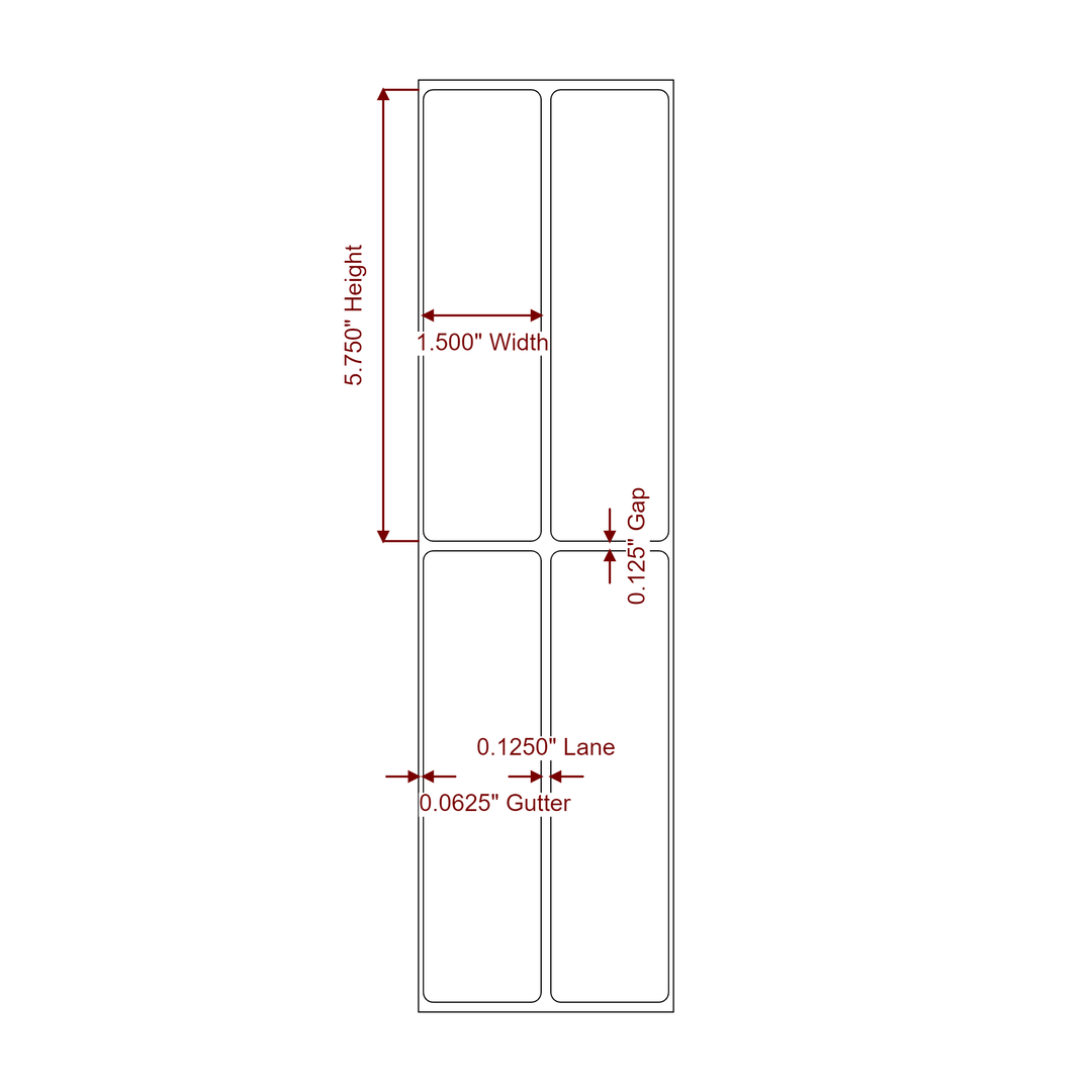 1.5 Inch x 5.75 Inch Rectangle Inkjet Label Roll - 2Up - 2D Drawing