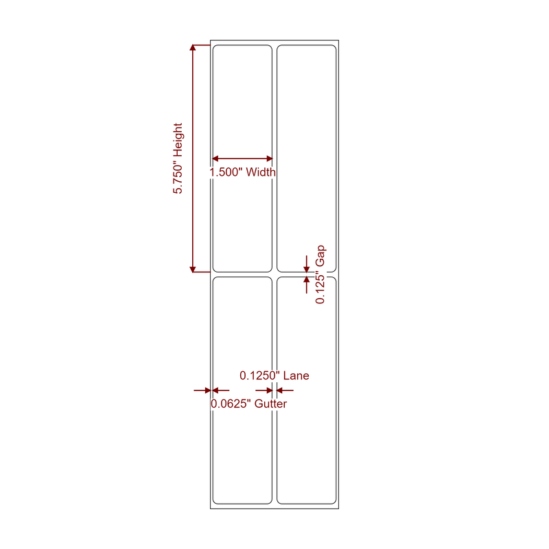 1.5" x 5.75" Inkjet Label Rolls | 2-Up | Fits Epson ColorWorks & Primera - Label Diagram