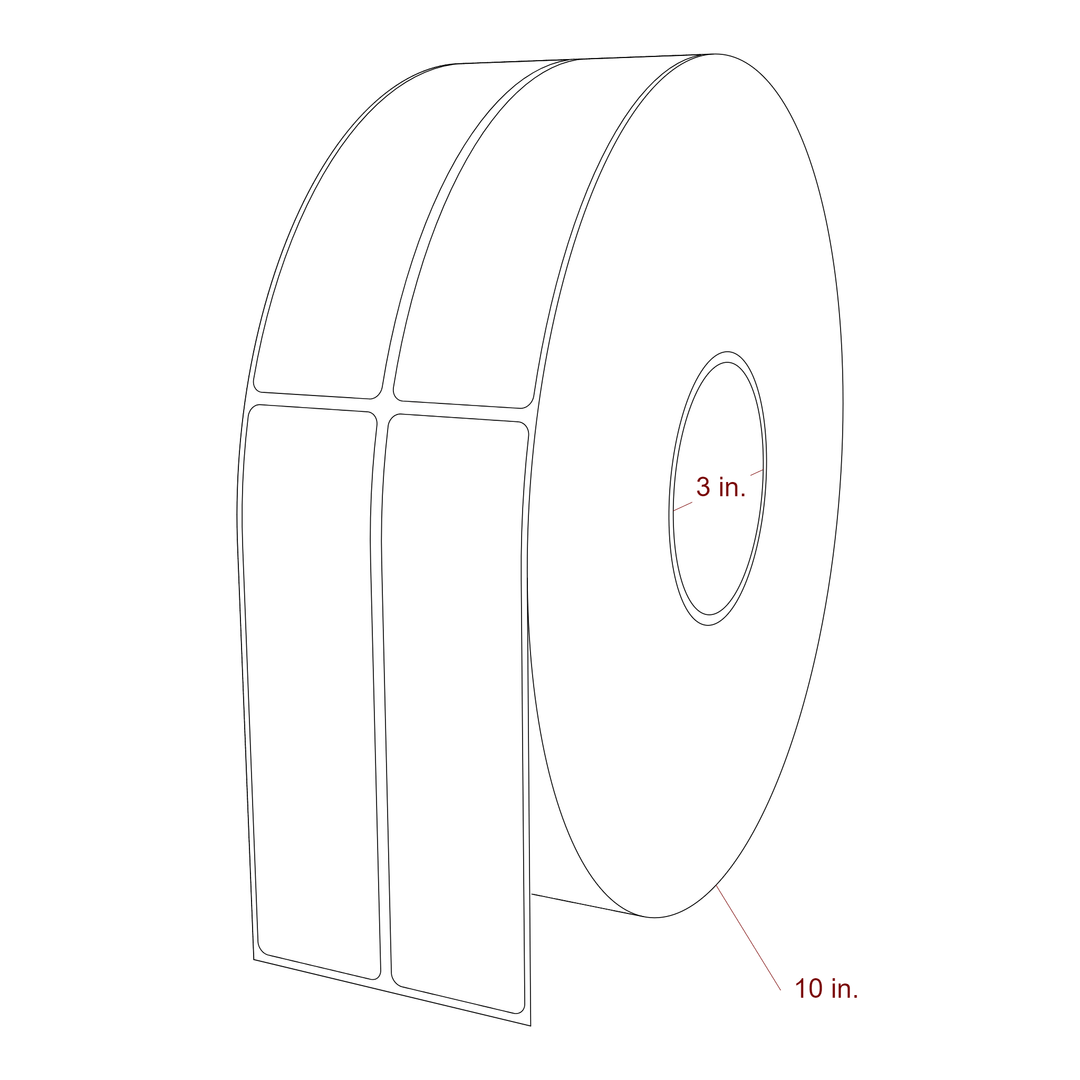 1.5 Inch x 5.75 Inch Rectangle Inkjet Label Roll - 3 Inch Core - 10 Inch Roll OD - 2Up - 3D Perspective