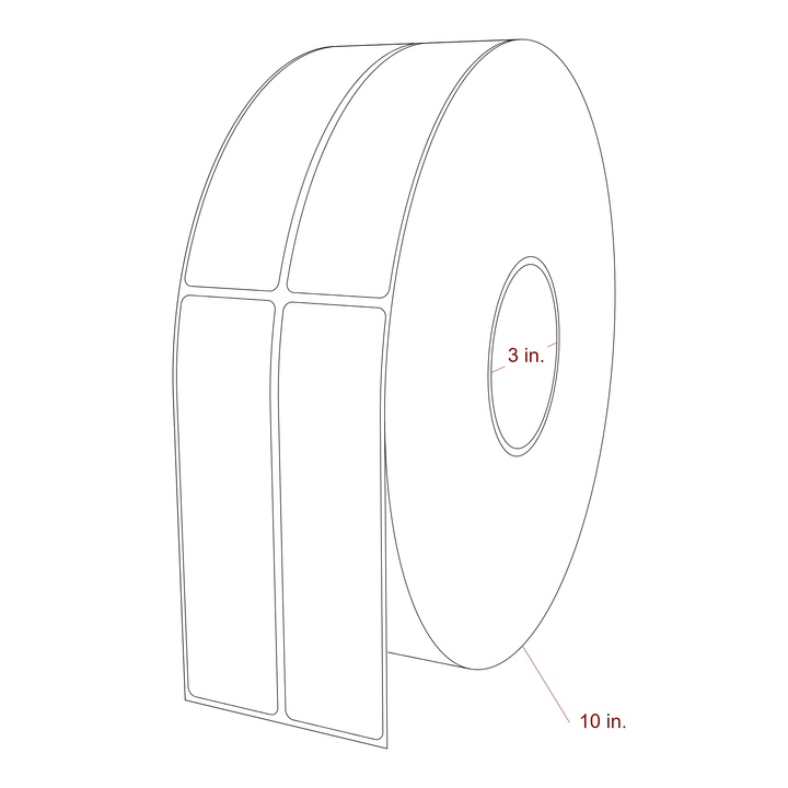 1.5 Inch x 5.75 Inch Rectangle Inkjet Label Roll - 3 Inch Core - 10 Inch Roll OD - 2Up - 3D Perspective