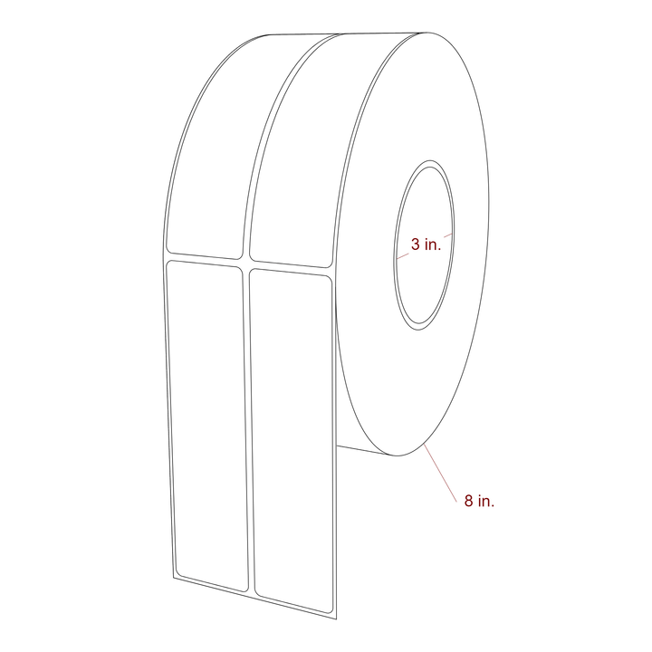 1.5 Inch x 5.75 Inch Rectangle Inkjet Label Roll - 3 Inch Core - 8 Inch Roll OD - 2Up - 3D Perspective
