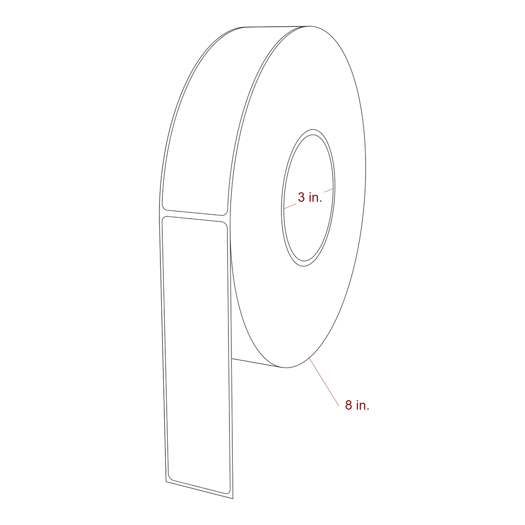 1.5 Inch x 5.75 Inch Rectangle Inkjet Label Roll - 3 Inch Core - 8 Inch Roll OD - 3D Perspective