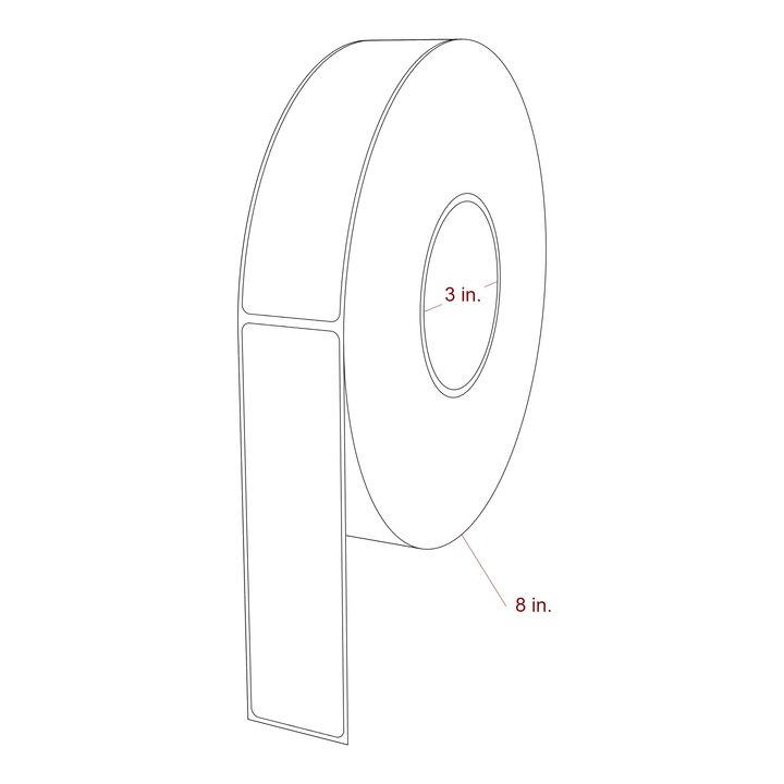 1.5 Inch x 5.75 Inch Rectangle Inkjet Label Roll - 3 Inch Core - 8 Inch Roll OD - 3D Perspective