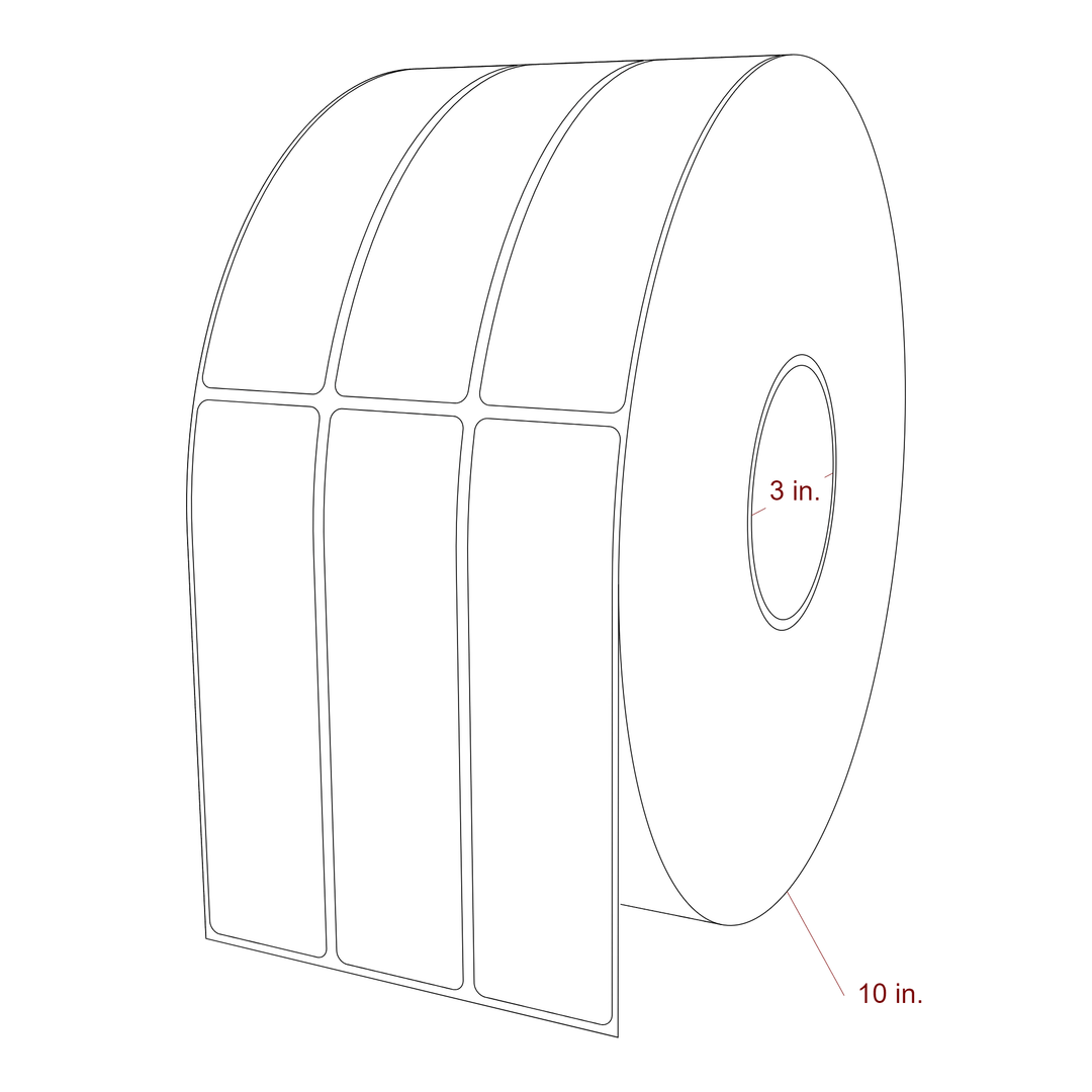 1.5 Inch x 5.75 Inch Rectangle Inkjet Label Roll - 3 Inch Core - 10 Inch Roll OD - 3Up - 3D Perspective