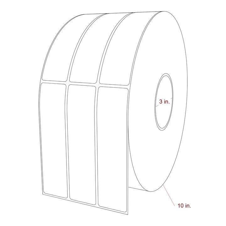 1.5 Inch x 5.75 Inch Rectangle Inkjet Label Roll - 3 Inch Core - 10 Inch Roll OD - 3Up - 3D Perspective