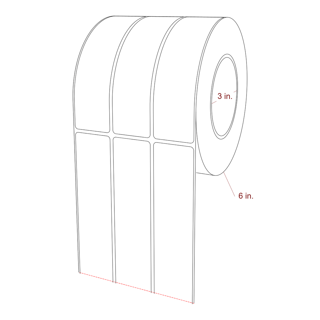 1.5 Inch x 5.75 Inch Rectangle Inkjet Label Roll - 3 Inch Core - 6 Inch Roll OD - 3Up - 3D Perspective