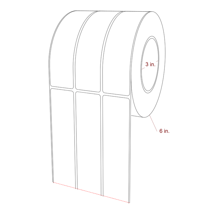 1.5 Inch x 5.75 Inch Rectangle Inkjet Label Roll - 3 Inch Core - 6 Inch Roll OD - 3Up - 3D Perspective