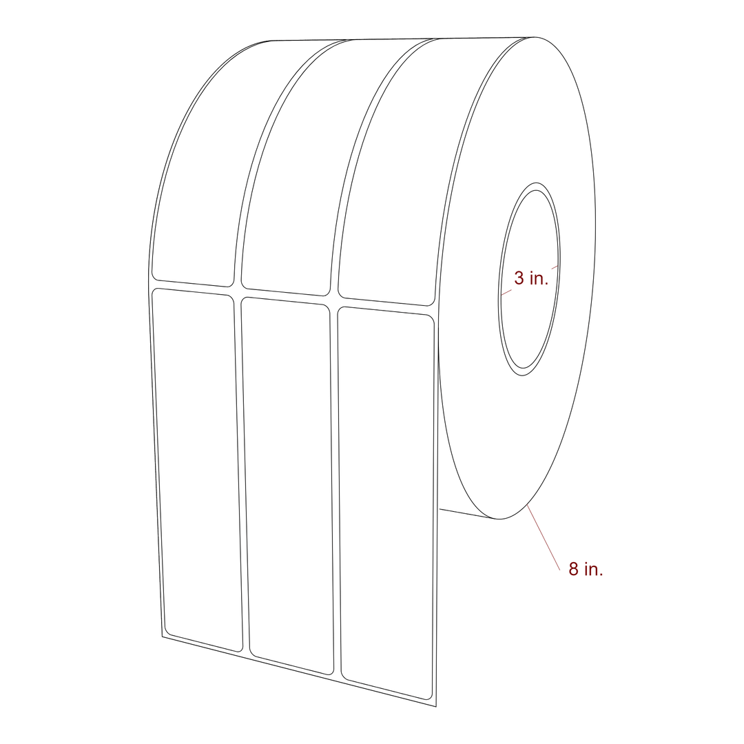 1.5 Inch x 5.75 Inch Rectangle Inkjet Label Roll - 3 Inch Core - 8 Inch Roll OD - 3Up - 3D Perspective