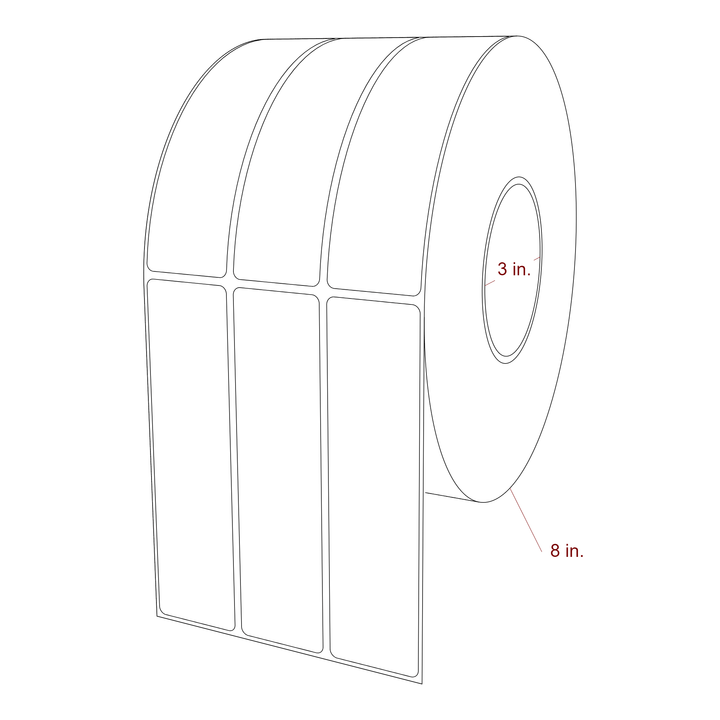 1.5 Inch x 5.75 Inch Rectangle Inkjet Label Roll - 3 Inch Core - 8 Inch Roll OD - 3Up - 3D Perspective