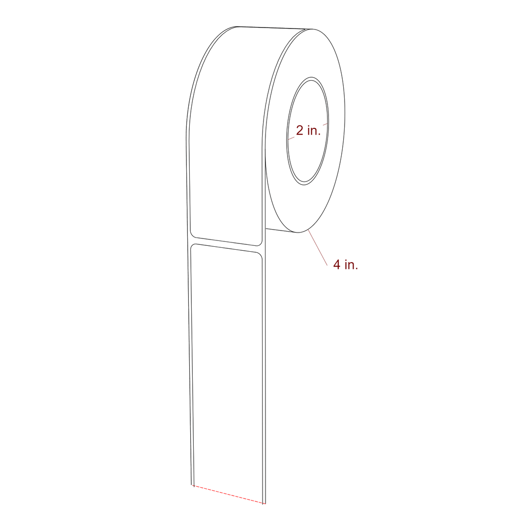 1.5 Inch x 5 Inch Rectangle Inkjet Label Roll - 2 Inch Core - 4 Inch Roll OD - 3D Perspective