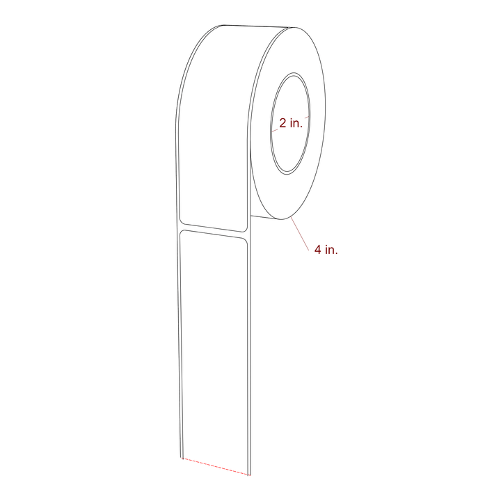 1.5 Inch x 5 Inch Rectangle Inkjet Label Roll - 2 Inch Core - 4 Inch Roll OD - 3D Perspective