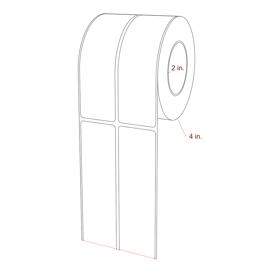 1.5 Inch x 5 Inch Rectangle Inkjet Label Roll - 2 Inch Core - 4 Inch Roll OD - 2Up - 3D Perspective