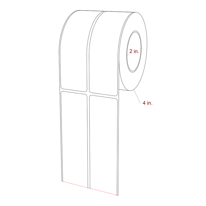 1.5 Inch x 5 Inch Rectangle Inkjet Label Roll - 2 Inch Core - 4 Inch Roll OD - 2Up - 3D Perspective