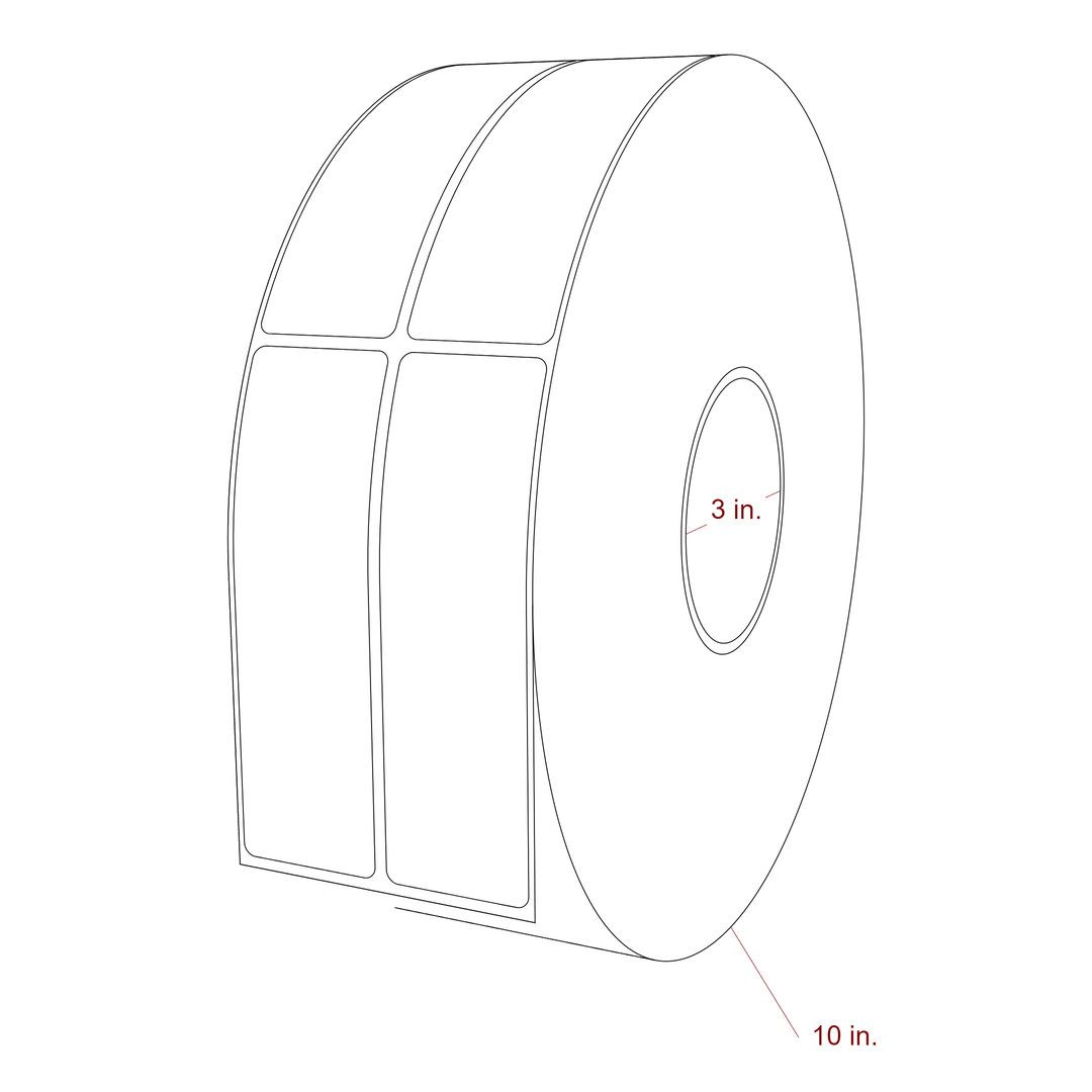 1.5 Inch x 5 Inch Rectangle Inkjet Label Roll - 3 Inch Core - 10 Inch Roll OD - 2Up - 3D Perspective