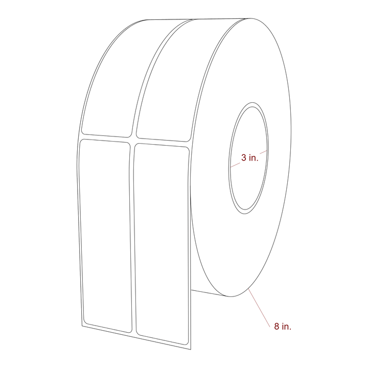 1.5 Inch x 5 Inch Rectangle Inkjet Label Roll - 3 Inch Core - 8 Inch Roll OD - 2Up - 3D Perspective