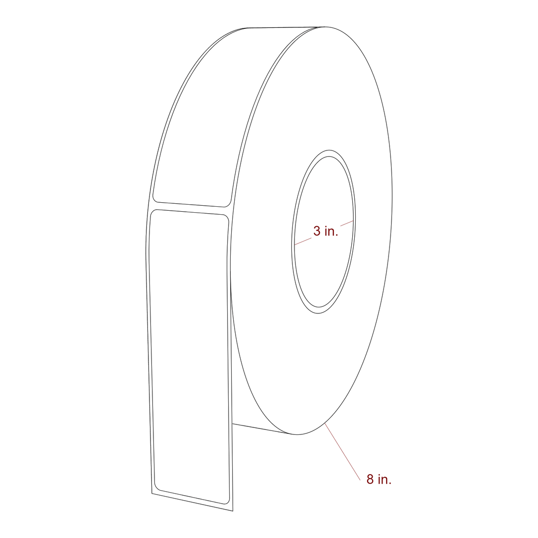 1.5 Inch x 5 Inch Rectangle Inkjet Label Roll - 3 Inch Core - 8 Inch Roll OD - 3D Perspective