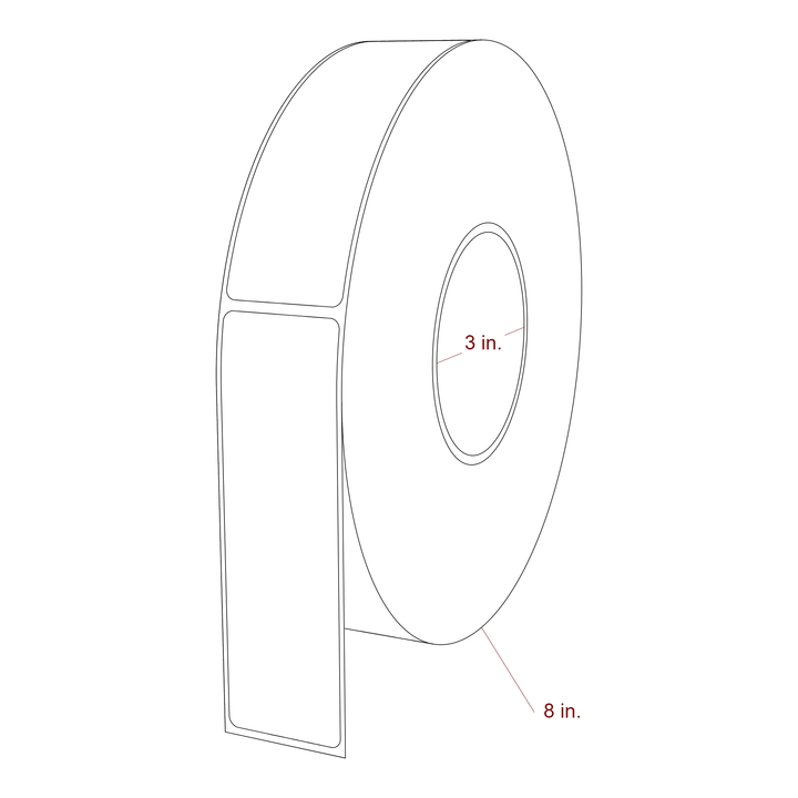 1.5 Inch x 5 Inch Rectangle Inkjet Label Roll - 3 Inch Core - 8 Inch Roll OD - 3D Perspective