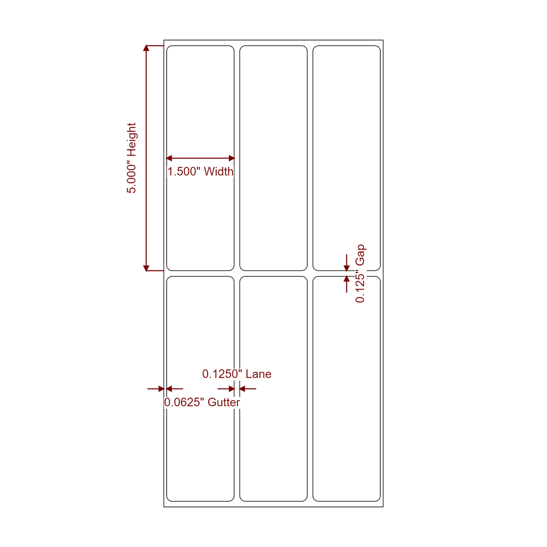 1.5 Inch x 5 Inch Rectangle Inkjet Label Roll - 3Up - 2D Drawing